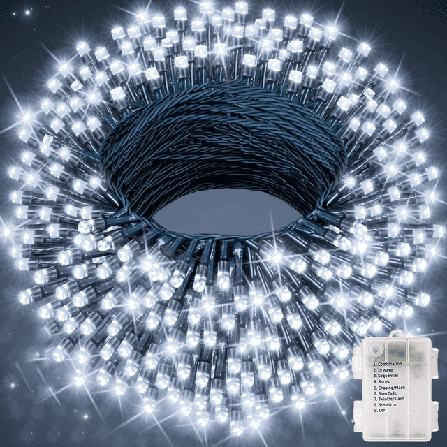 YEOLEH 49.2ft Outdoor String Lights Battery Operated,130LED Patio Light