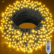 YEOLEH Christmas String Lights USB Powered,49.2ft 130LED with 8 Modes,Waterproof for Indoor Outdoor Xmas Tree Bedroom Wedding Valentine Decor,Warm White