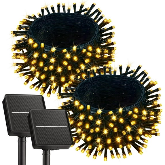 YEOLEH Extra-Long 2 Pack Solar String Lights,Total 160Ft 440LED Waterproof Christmas Fairy Lights with 8 Modes for Gazebo Patio Trees Party Decor,Warm white