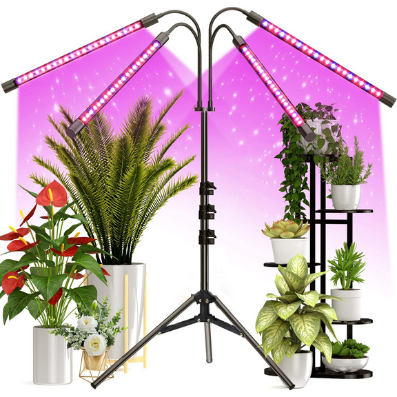 YEOLEH Grow Light for Indoor Plant with Stand,Full Spectrum Floor Plant Light 80LED with 3 Modes Timer,Tripod Stand Adjustable 15-48 in