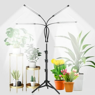 YEOLEH Grow Light for Indoor Plants with Stand,Full Spectrum Floor Plant Light with 80LED 5500K Timer 4-Head,Tripod Stand Adjustable 15-48 in