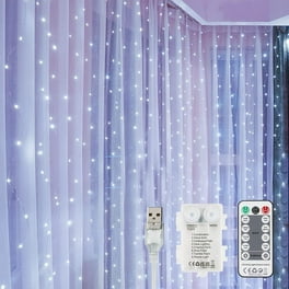 YEOLEH LED Fairy lights Curtain Lights Patio Light Battery Operated & USB Plug-in,8 Modes Bedroom Lights with Timer Remote for Outdoor Wedding Valentine Bedroom Decor,White,7.9x5.9Ft
