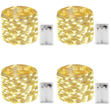 YEOLEH Led Fairy Lights Battery Operated String Lights Silver Wire, Total 160FT 480 LED Battery Lights IP65 Waterproof for Xmas Patio Outdoor Room Decor,Warm White,4 Pack