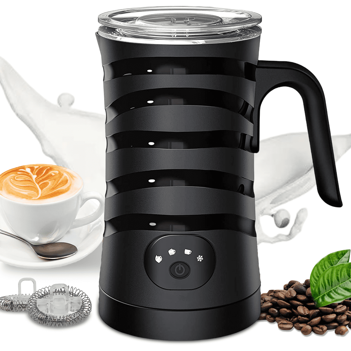 YEOLEH Milk Frother 4-in-1 Milk Steamer, Automatic Hot and Cold Foam Maker Milk Coffee Foamer with 2 Whisks for Latte Cappuccinos, Macchiato, Hot Chocolate Milk
