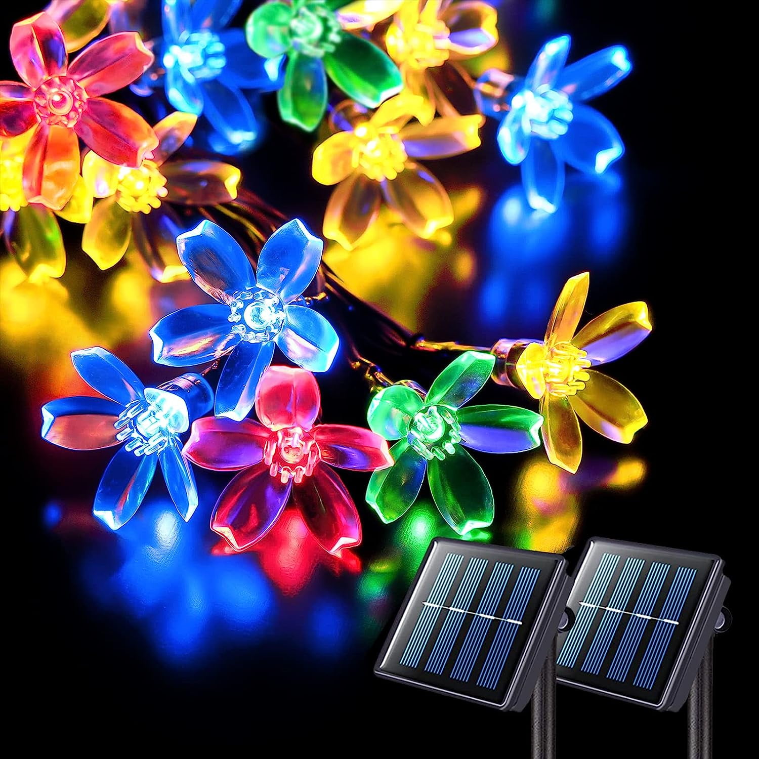 YEOLEH Solar Flower String Lights 50LED, IP65 Waterproof 8 Mode Cherry