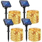 YEOLEH Solar String Lights,33FT 100LED Silver Wire Christmas Fairy Lights,Waterproof Patio Light with 8 Modes for Garden Tree Decor,4 Pack,Warm White
