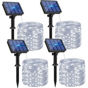 YEOLEH Solar String Lights,33FT 100LED Silver Wire Solar Fairy Lights,Waterproof Patio Light with 8 Modes for Garden Tree Decor,4 Pack,White