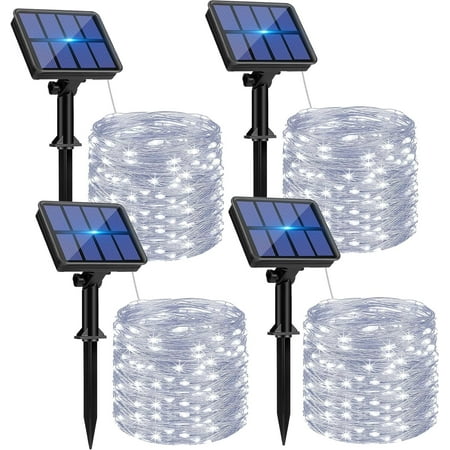 YEOLEH Solar String Lights,33FT 100LED Silver Wire Solar Fairy Lights,Waterproof Patio Light with 8 Modes for Garden Tree Decor,4 Pack,White