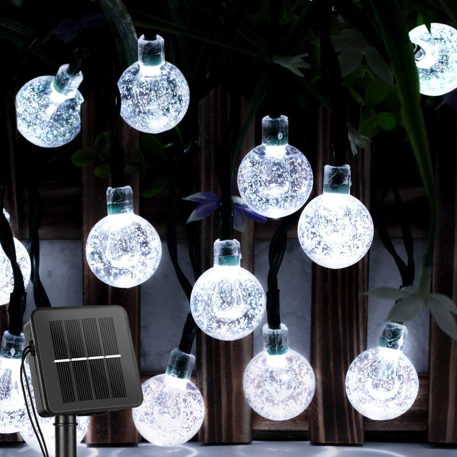 YEOLEH Solar String Lights Outdoor 60 Led 35.6 Feet, Crystal Globe Lights with 8 Lighting Modes, Waterproof Solar Fairy Lights for Garden Yard Porch Wedding Party Decor, Pure White