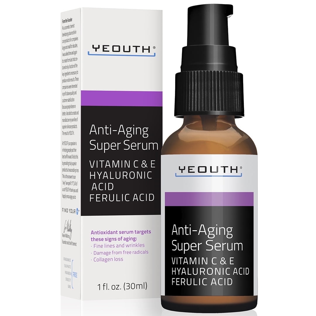 YEOUTH Anti Aging Serum for Face with Hyaluronic Acid Serum, Vitamin C and E, Ferulic Acid, Facial Serum Targets Dull and Dry Skin, Hydrating Serum 1oz