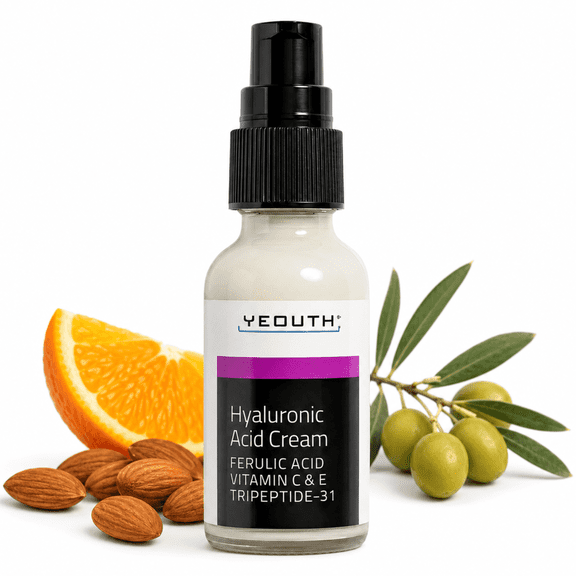 YEOUTH Hyaluronic Acid Cream with Vitamin C, Vitamin E, Ferulic Acid and Tripeptide 31, Night Face Moisturizer, 1 oz
