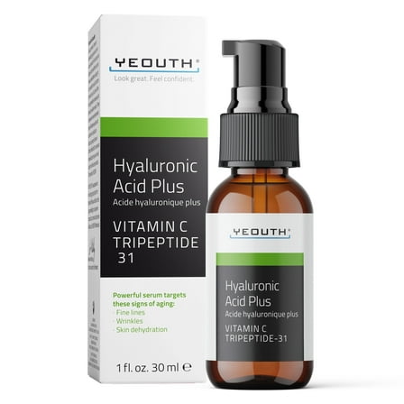 YEOUTH Hyaluronic Acid Serum Plus for Face with Vitamin C and Tripeptide-31 1oz