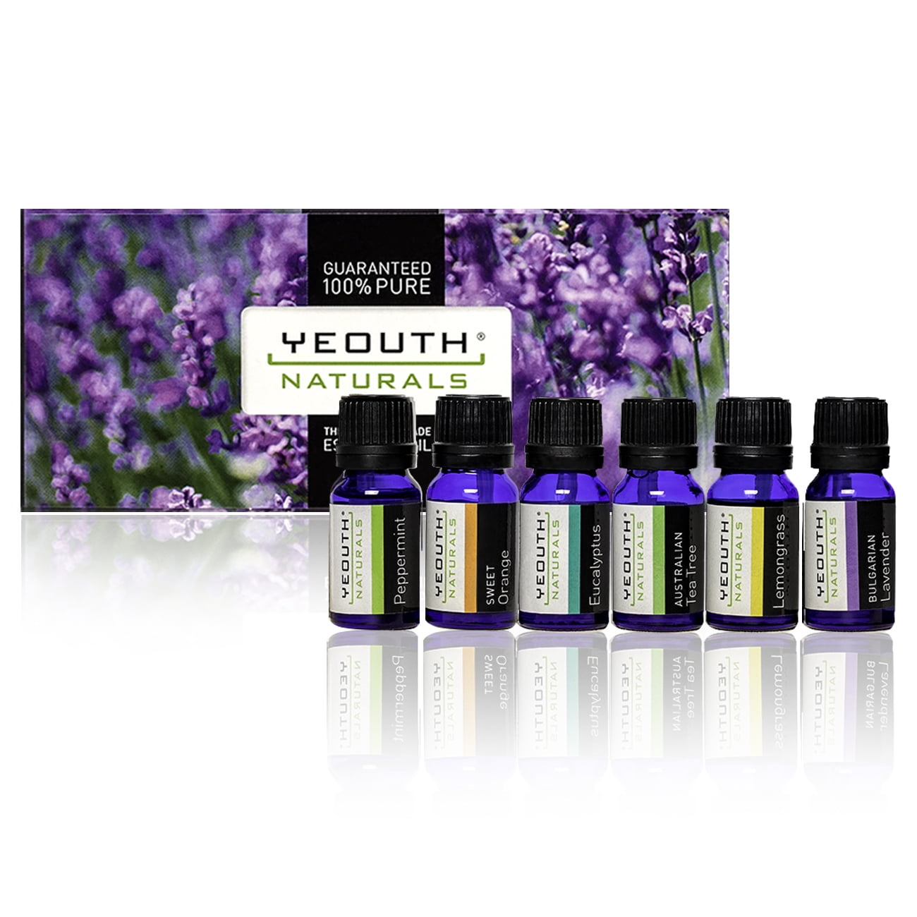 YEOUTH Pure Essential Oils Aromatherapy, Peppermint Oil, Lavender Oil Essential Oil, Tea Tree Oil, Eucalyptus Essential Oil, Sweet Orange & Lemongrass Essential Oil, Essential Oil Set of 6