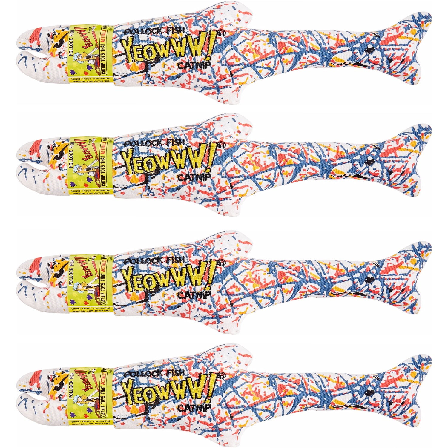 YEOWWW! Catnip Pollock Fish 4 PACK  Pure Leaf & Flowertop  Cat and Kitten Toy