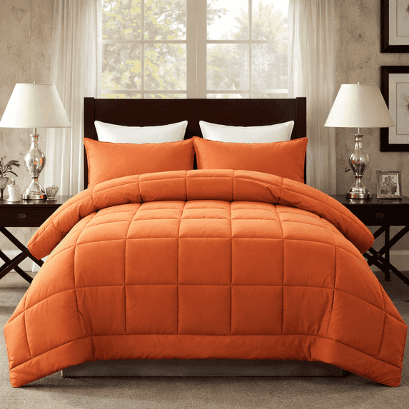 YEPCLUB 3-Piece Full Size Comforter Set, Orange Down Alternative Reversible Bedding Set, All-Season Quilted Soft Comforter with Pillowcases