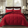 thumbnail image 1 of YEPCLUB 3-Piece Twin Size Comforter Set, Black and Red Down Alternative Reversible Bedding Set, All-Season Quilted Soft Comforter with Pillowcases, 1 of 4