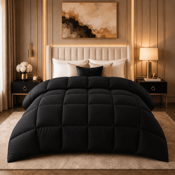 YEPCLUB Comforters King size, Duvet Insert, All Season Duvet, Black Down Alternative Hotel Comforter, Lightweight Quilt with Corner Tabs, Machine Washable (Black, King 102x90 Inches)