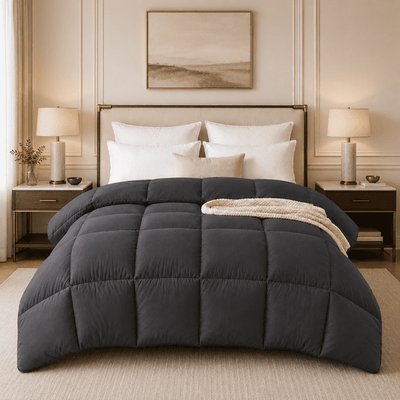 YEPCLUB Comforters Queen size, Duvet Insert, All Season Duvet, Grey Down Alternative Hotel Comforter, Lightweight Quilt with Corner Tabs, Machine Washable (Grey, Queen 88x92 Inches)