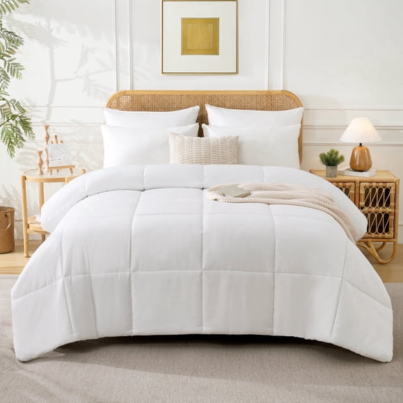 YEPCLUB Queen Comforter Duvet Insert, All Season Down Alternative, Fluffy Soft Bed Comforter with Corner Tabs, Machine Washable (White, 88x92 Inches)