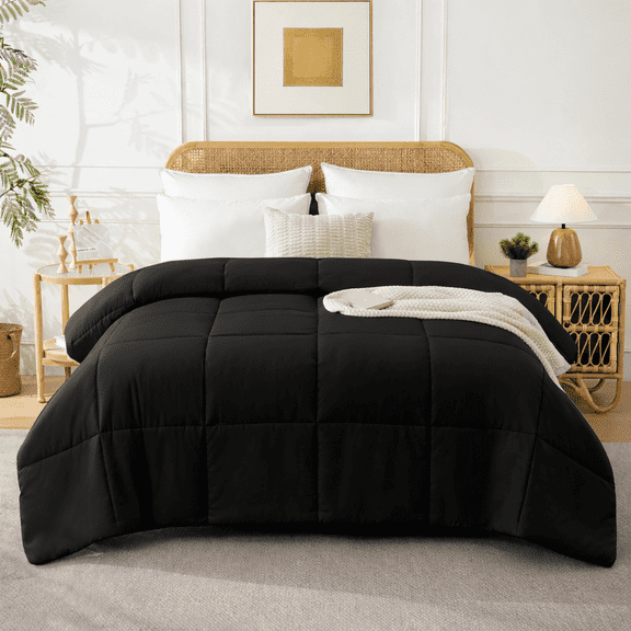 YEPCLUB Twin Comforter Duvet Insert, All Season Down Alternative, Fluffy Soft Bed Comforter with Corner Tabs, Machine Washable (Black, 64x88 Inches)
