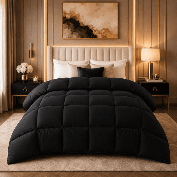 YEPCLUB Comforters Twin size, Duvet Insert, All Season Duvet, Black Down Alternative Hotel Comforter, Lightweight Quilt with Corner Tabs, Machine Washable (Black, Twin 64x88 Inches)