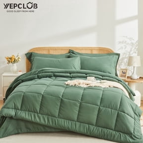 YEPCLUB Full Size Comforter Set, 7-Piece Bed in a Bag, Cozy Reversible All Season Bedding Set with Sheets, Pillowcases & Shams, Green