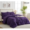 thumbnail image 1 of YEPCLUB Purple Full Size Pintuck 7-Piece Comforter Set, Pinch Pleat Bed in a Bag, All Season Down Alternative Bedding Set with Comforter, Sheets, Pillowcases & Shams, 1 of 7