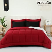 YEPCLUB Queen Size Comforter Set, 7-Piece Bed in a Bag, Ultra Soft Reversible All Season Bedding Set with Sheets, Pillowcases & Shams, Black and Red