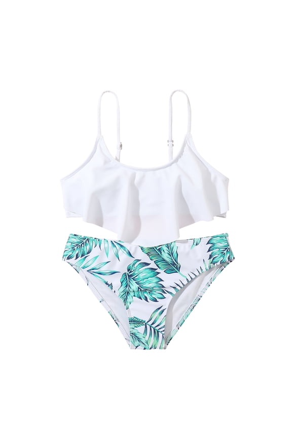 Baby Kids Bikini Set Ruffled Printed Hollow Out Sweet Bowknot (White, 12 Years)