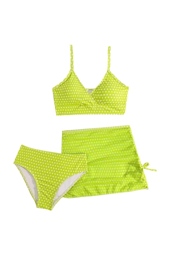 Girls 3 Piece Bikini Set Floral Print With Skirt Princess Rash Guard Kids' Swimwear for 7-14 Years (Green, 9-10 Years)