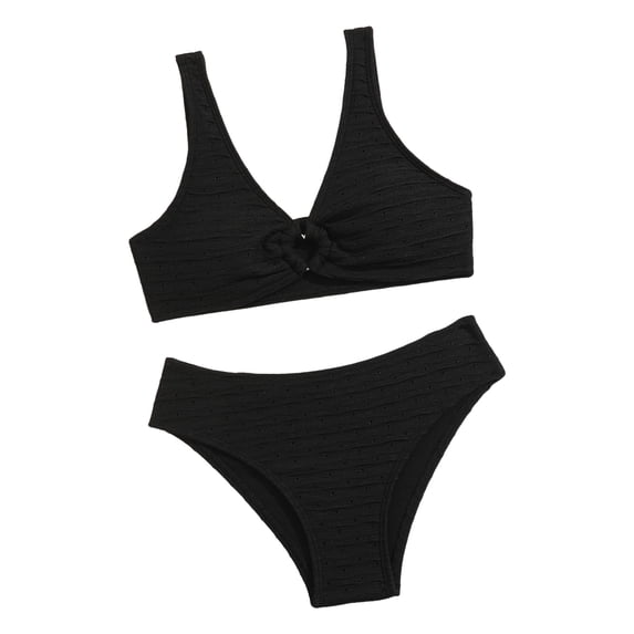 YEPGAR Girls Bikini Set 2 Piece Adjustable Straps V Neck Padded Bathing Suit Girls' Swimwear for 8-14 Years (Black, 8-9 Years)