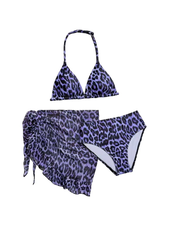 Girls Bikini Set 3 Piece Rashguard Triangle Bikini Triangle Top String Bathing Suit Girls' Swimwear (A19 Blue, 11-12 Years)