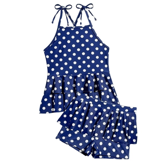 YEPGAR Girls Tankini Swimsuit 2 Piece Tankini Teen Girl Water Clothes Girls' Swimwear for 3-11 Years (Dark Blue, 6-7 Years)