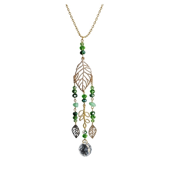 YEPGAR Green Crystal Leaf Beaded Hanging Ornament for Window Ceiling, Wedding Mini Patio Charm, Crystal Pendant with Leaf Accents Indoor Wedding Supplies (Gold)