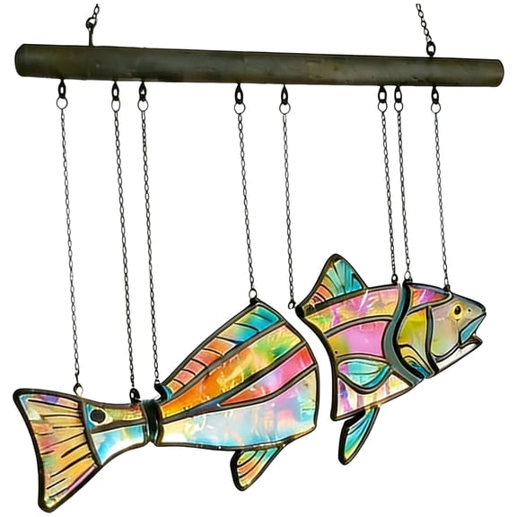 YEPGAR Imitation Stained Glass Fish Drum Hanging Ornaments for Garden, Oriental Water Theme, Transparent Acrylic Pendants for Yard Lawn Party Supplies (OTHER)