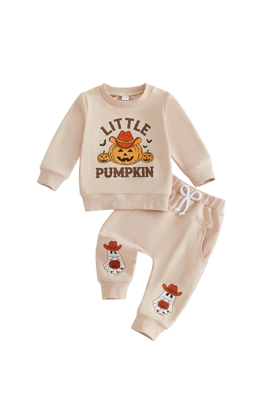 Infant Baby Boy Fall Winter Outfits Comfortable Round Neck Baby Long Sleeve Baby Boy Nice Outfit (Beige, 6-12 Months)