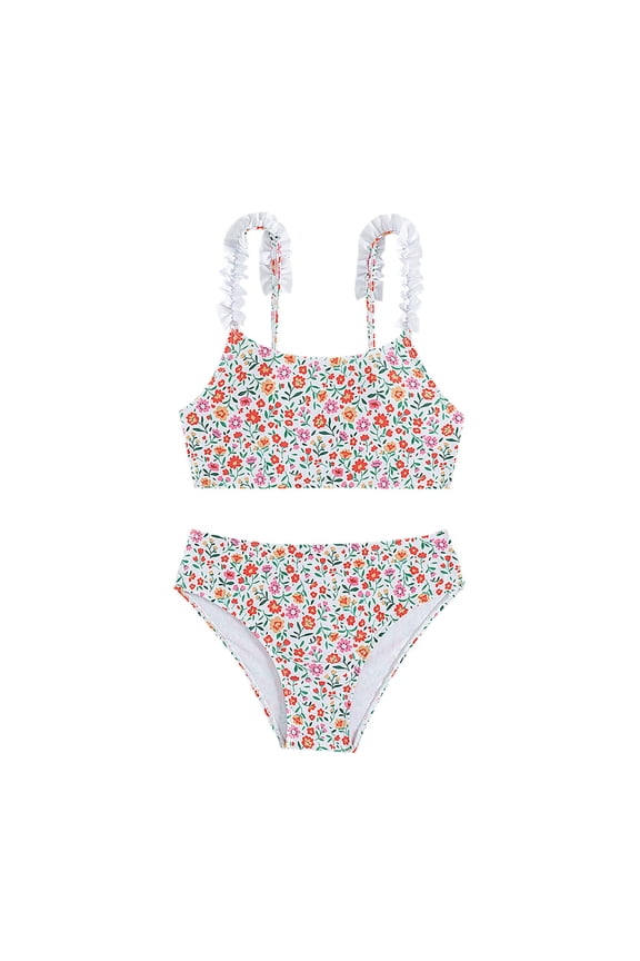 Kids Girls Bikini Set 2 Piece Belt Summer (Beige, 11-12 Years)