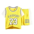 thumbnail image 1 of YEPGAR The New Summer Children's Short Sleeved Sports Suit Fashion Boy's And Girl's Basketball Training Clothes Quickly Dry Through Thin for 2-14 Years (Yellow, 11-12 Years), 1 of 3