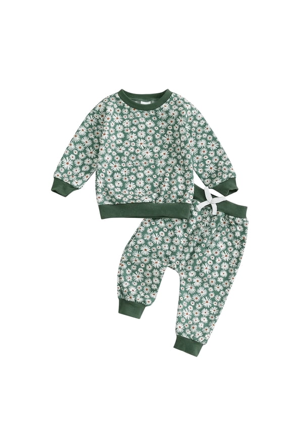 Newborn Girl Clothes Cartoon Print Long Sleeve Two Piece Lightweight Outfits (Green, 2-3 Years)