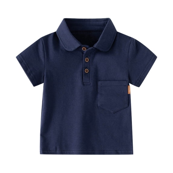 YEPGAR Toddler Boy Button Short Sleeve T Shirts Casual Tops Shirt Basic Tees (A16 Navy, 5-6 Years)