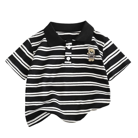 YEPGAR Toddler Boy Summer Short Sleeve T Shirts Color Block Embroidery Baby Graphic Tees For Boys (Black, 2-3 Years)