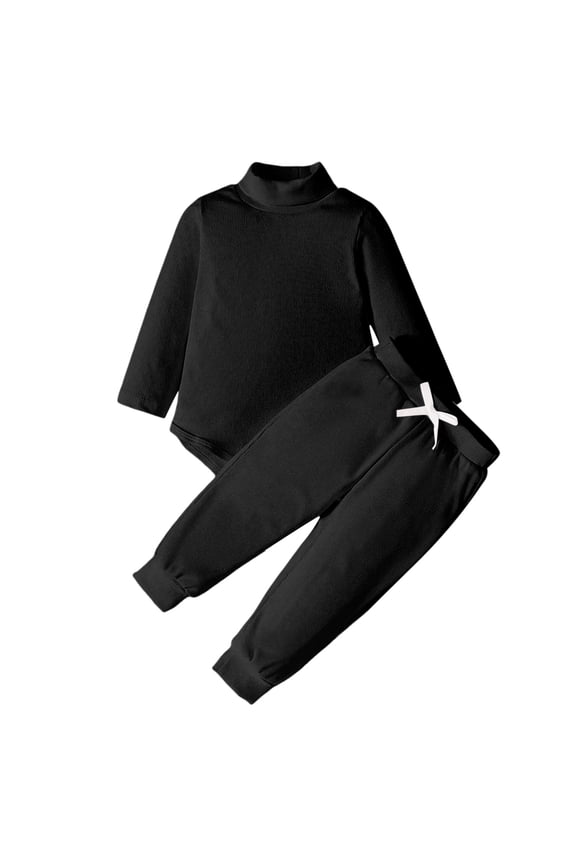 Unisex Infant Base Layer Clothes Long Sleeve Solid Bodysuit Matching Top Outfit Soft Inner Wear Newborn Daily Basics (Black, 18-24 Months)