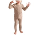 thumbnail image 1 of YEPGAR Unisex Infant Winter Thermal Suit Solid Color Long Sleeve Pant Warm Basic Base Home Clothes Boys Girls (Khaki, 7-8 Years), 1 of 7