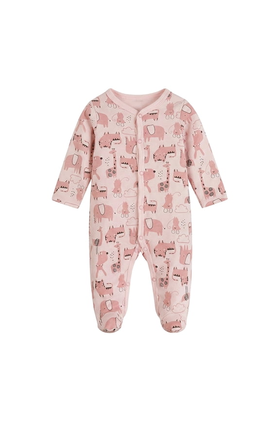 Unisex Newborn Button Down Footed Romper Cozy Cotton Long Sleeve Organic Cotton Sleepers Preemie Onesies (Pink, 6-9 Months)