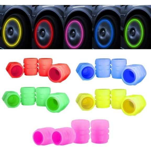 YEPOELRCE Glow-in-The-Dark Car Tire Valve Cap Set, Luminous Tire Valve Stem Caps for Safe Night Driving, Universal Fit for Cars Trucks SUVs Motorcycles