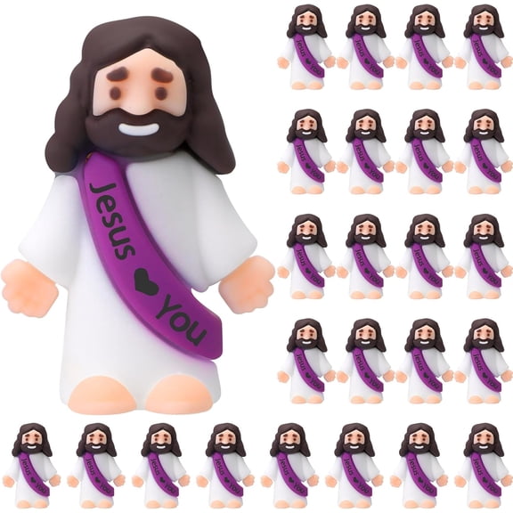 YEPOLERCE 25 Pcs Little Jesus Figures, Jesus Love You Mini Rubber Toys for Christmas Religious Party Favors and Sunday School Baptism Gifts