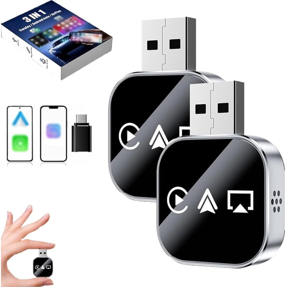 YEPOLERCE 3 in 1 Screen Mirror Adapter, Wireless CarPlay Adapter for iOS Android with Dual-Band WiFi & Bluetooth 5.0, Wired to Wireless Converter for Car Screen Mirroring
