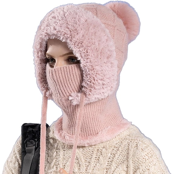 YEPOLERCE 3 in 1 Beanie Hat with Scarf & Mask for Women, Winter Balaclava Hoodie with Ear & Nose Warmer