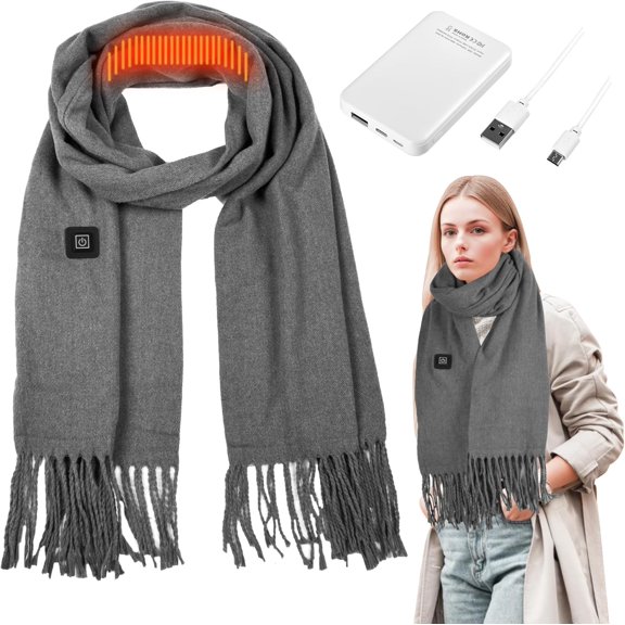 YEPOLERCE Heated Scarf for Women & Men, 5000mAh Rechargeable Battery with 3 Temperature Settings, Electric Heating Scarf for Winter Outdoor Use