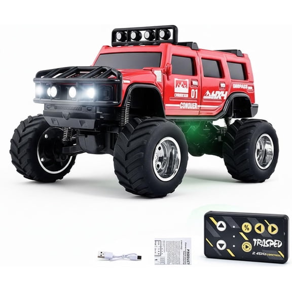 YEPOLERCE Mini RC Off-Road Truck with Lights, Rechargeable All Terrain Remote Control Car with 2.4Ghz & App Control, 3-Speed Adjustment